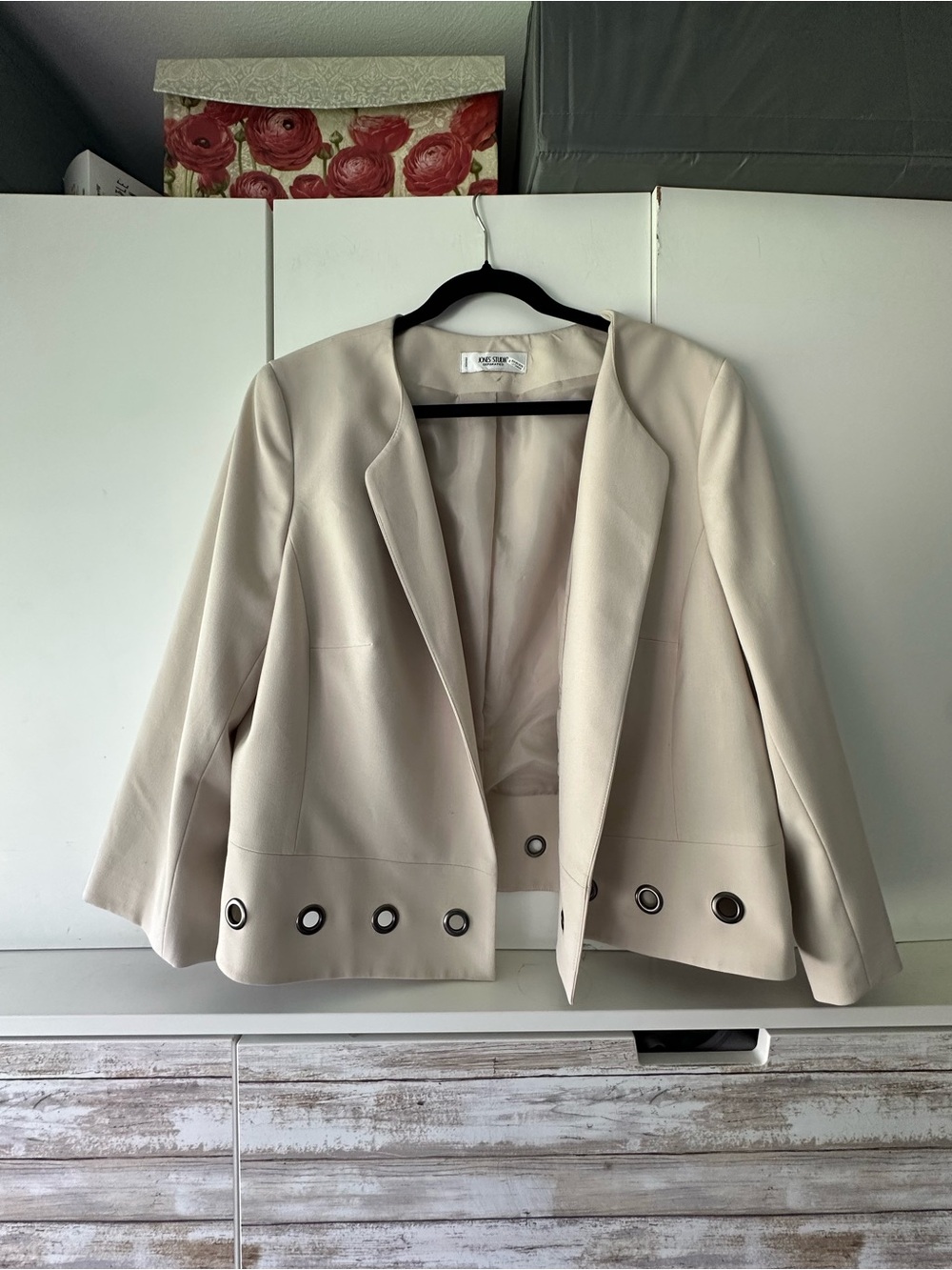 🤍 Jones Studio Ivory Grommet Blazer Jacket Open Front Size Unknown